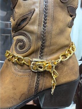 Western Cowboy Boots Jewelry Gold Chain With Buckle Southwestern